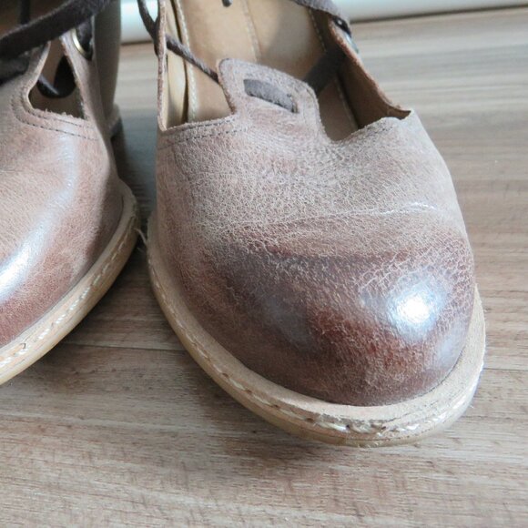 ANTHROPOLOGIE SCHULER & SONS PHILADELPHIA Soft Brown Leather Wedge Lace Up Shoes - Picture 8 of 13